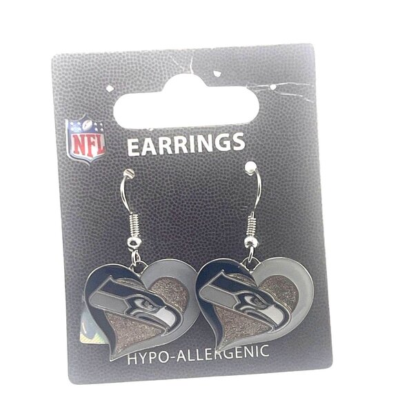 Seattle Seahawks Heart-Shaped Hypo-Allergenic Earrings With NFL Logo For Fans - Picture 1 of 6